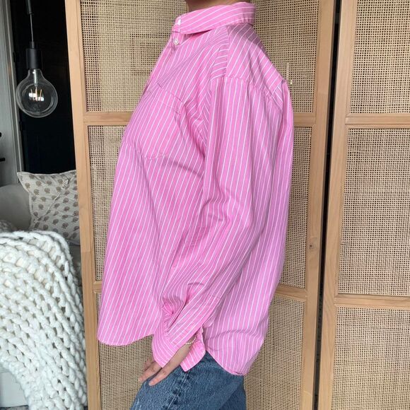sezane pink ecru max striped oversized boxy long sleeve shirt preppy size 36 - Picture 2 of 6